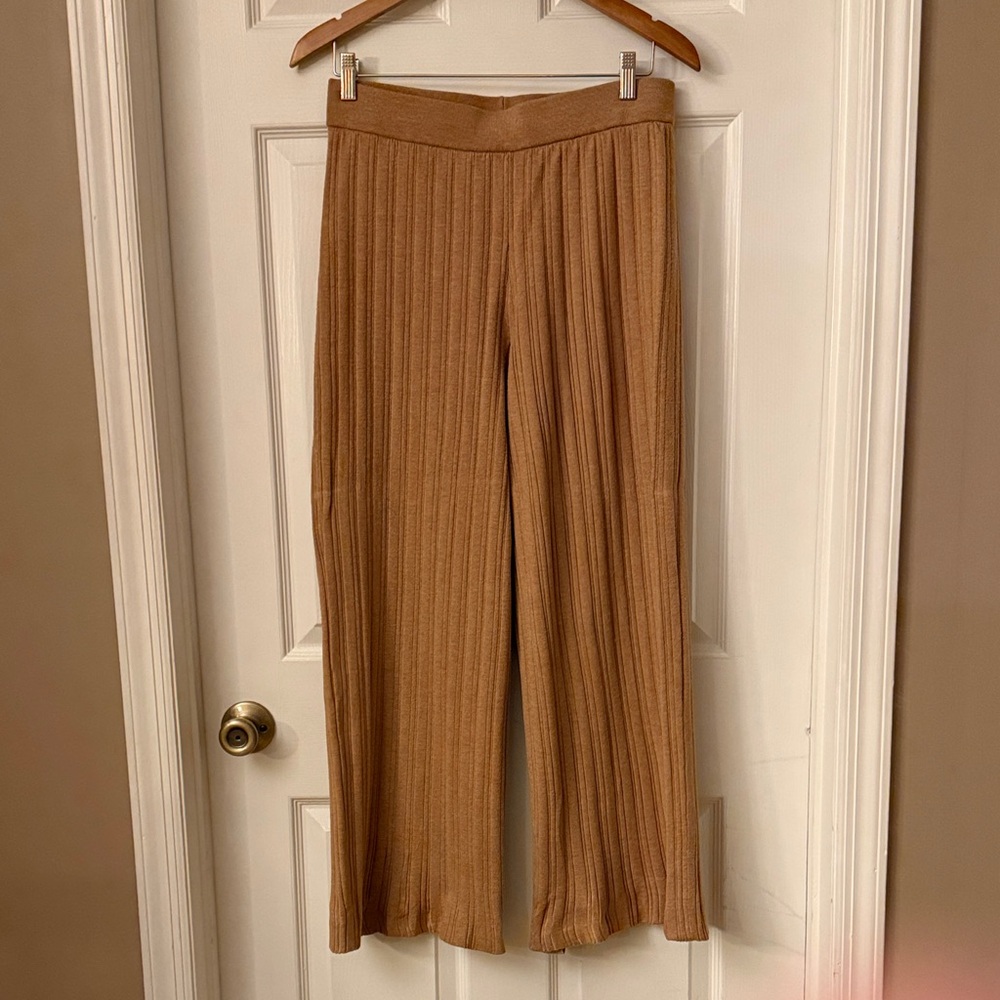 Saks Fifth Avenue Ribbed Wide-Leg Pants in Camel